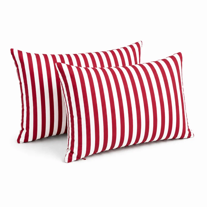 Lot de 2 Coussins d'Appoint Jardin 60x35 cm Rayure Rouge - Premium 270g Déhoussable
