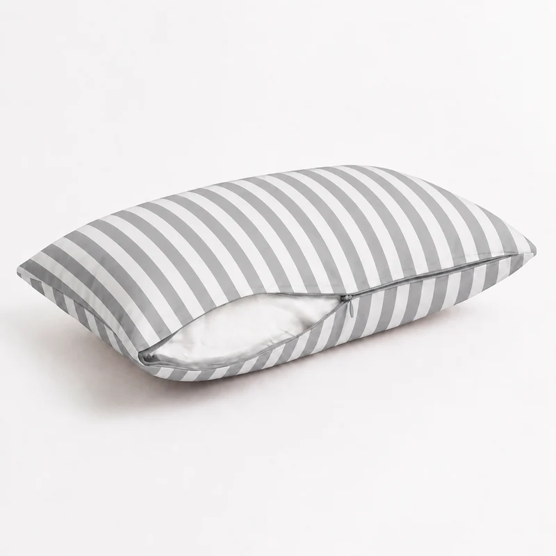 Lot de 2 Coussins d'Appoint Jardin 60x35 cm Rayure Gris Clair - Premium 270g Déhoussable