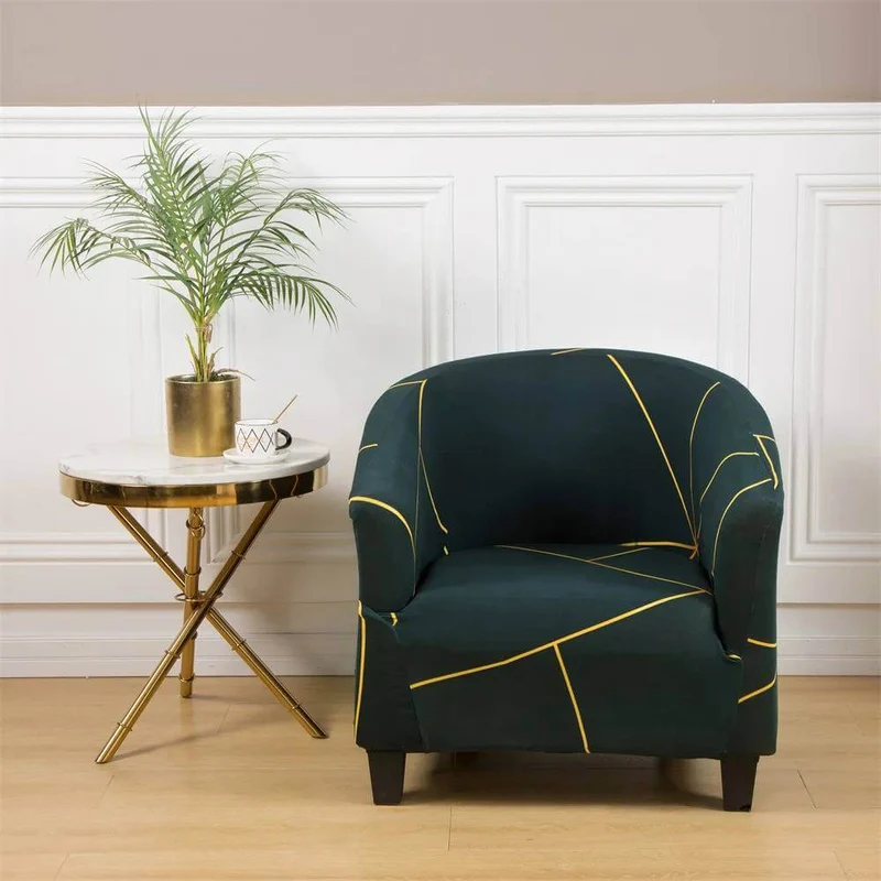 Housse de Fauteuil Club Extensible - Design Noir Élégant avec lignes Dorées