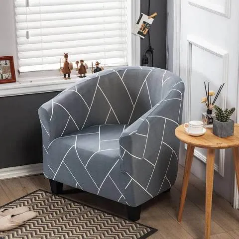 Housse de Fauteuil Club Extensible - Motif Géométrique Gris Moderne