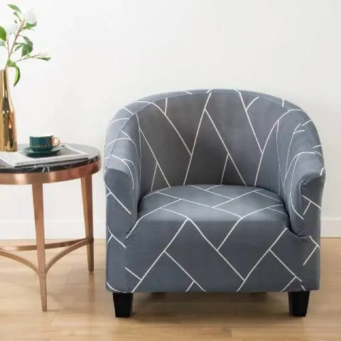 Housse de Fauteuil Club Extensible - Motif Géométrique Gris Moderne