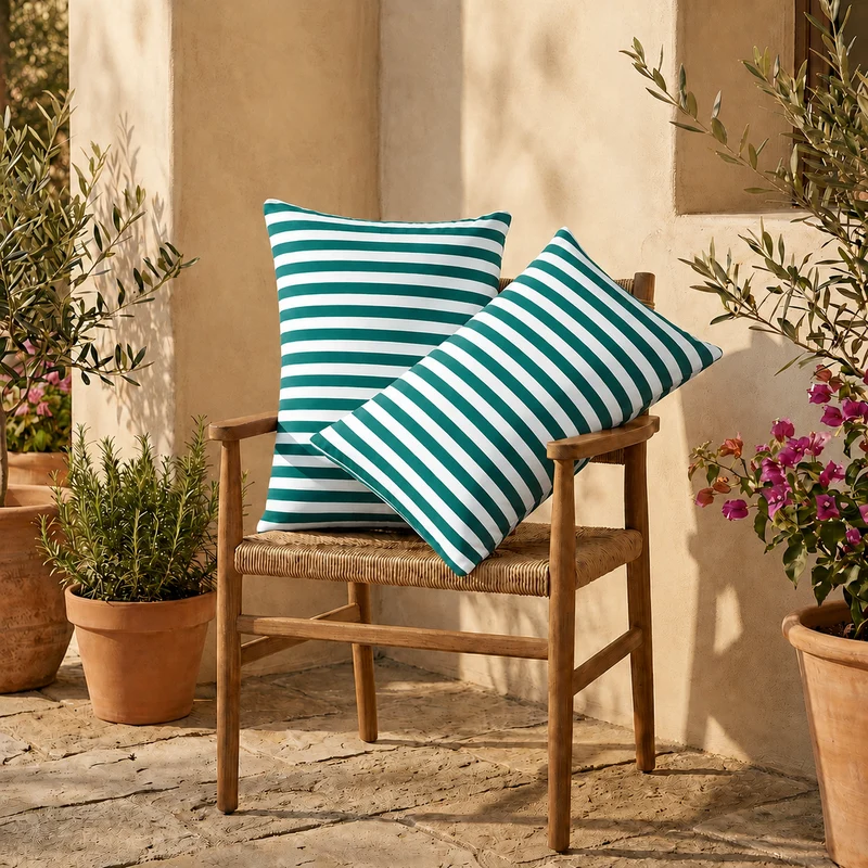 Lot de 2 Coussins d'Appoint Jardin 60x35 cm Rayure Vert - Premium 270g Déhoussable