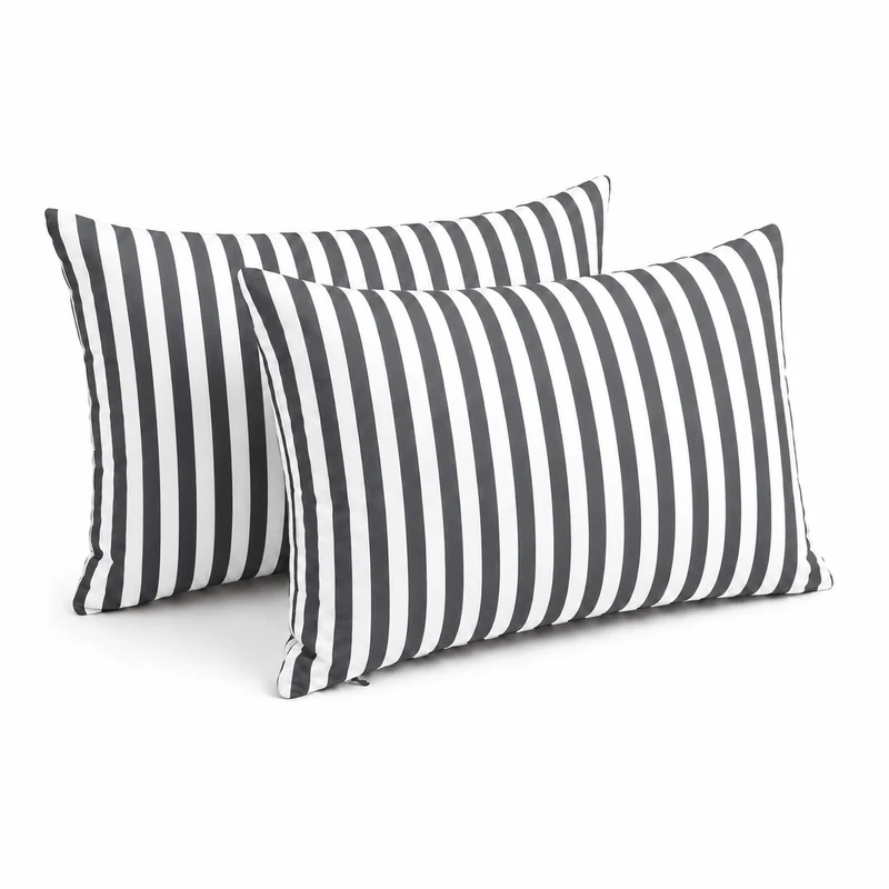 Lot de 2 Coussins d'Appoint Jardin 60x35 cm Rayure Gris Foncé - Premium 270g Déhoussable