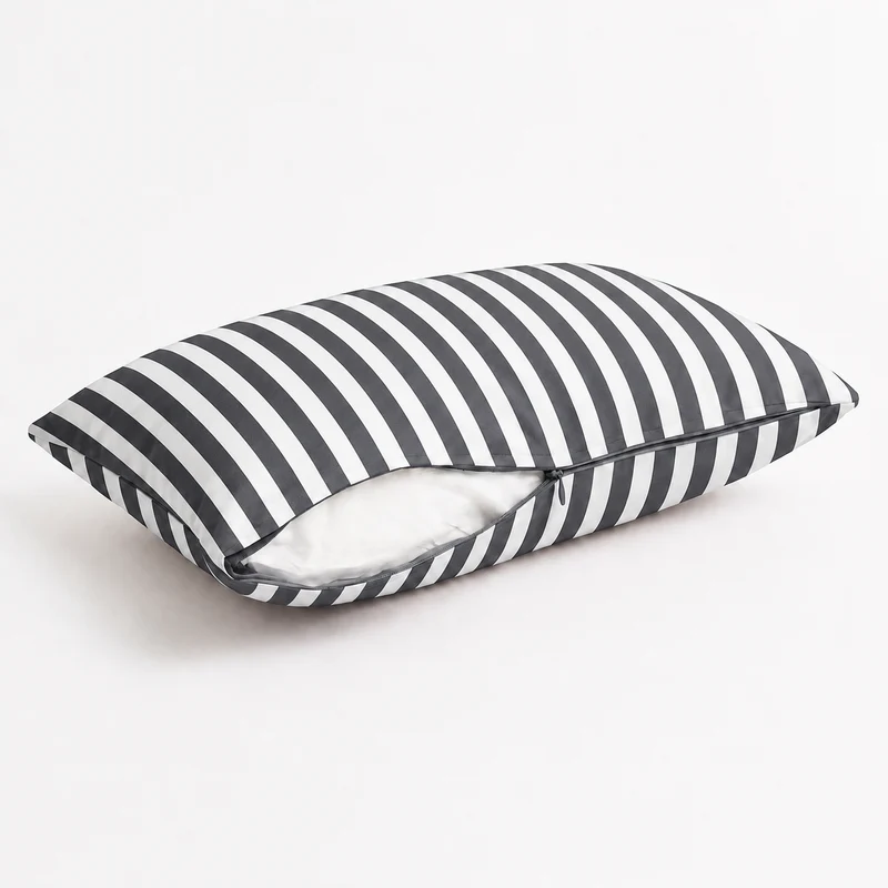 Lot de 2 Coussins d'Appoint Jardin 60x35 cm Rayure Gris Foncé - Premium 270g Déhoussable