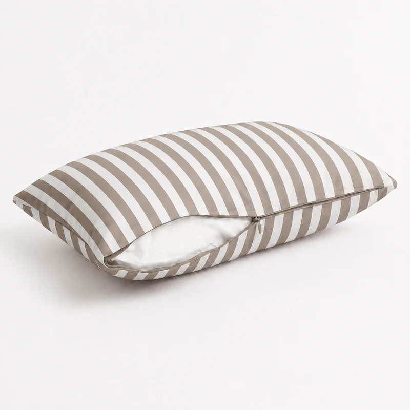Lot de 2 Coussins d'Appoint Jardin 60x35 cm Rayure Beige - Premium 270g Déhoussable