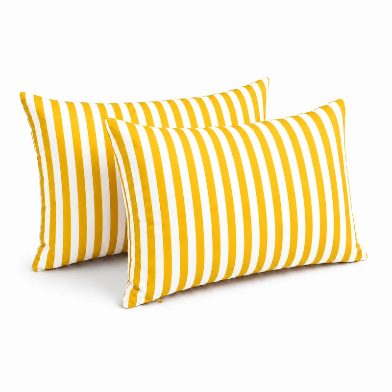 Lot de 2 Coussins d'Appoint Jardin 60x35 cm Rayure Jaune - Premium 270g Déhoussable