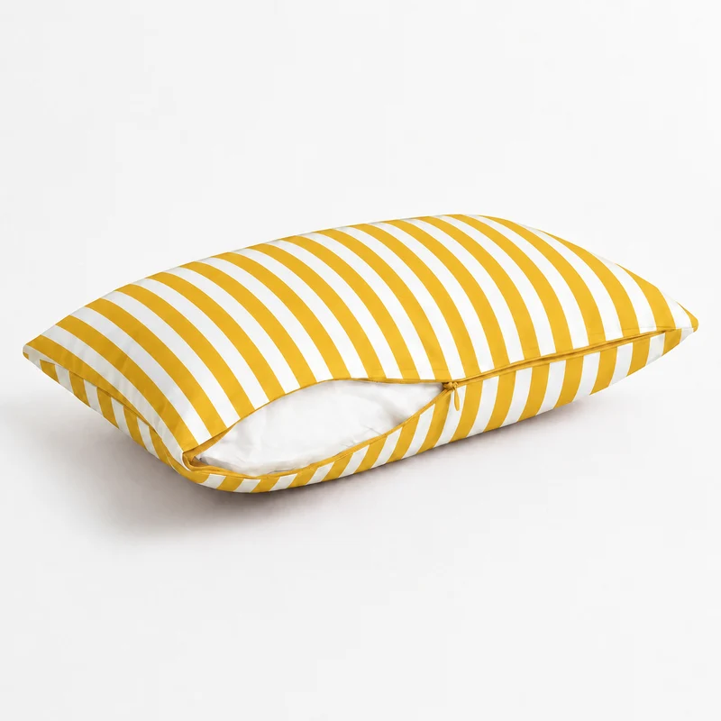 Lot de 2 Coussins d'Appoint Jardin 60x35 cm Rayure Jaune - Premium 270g Déhoussable