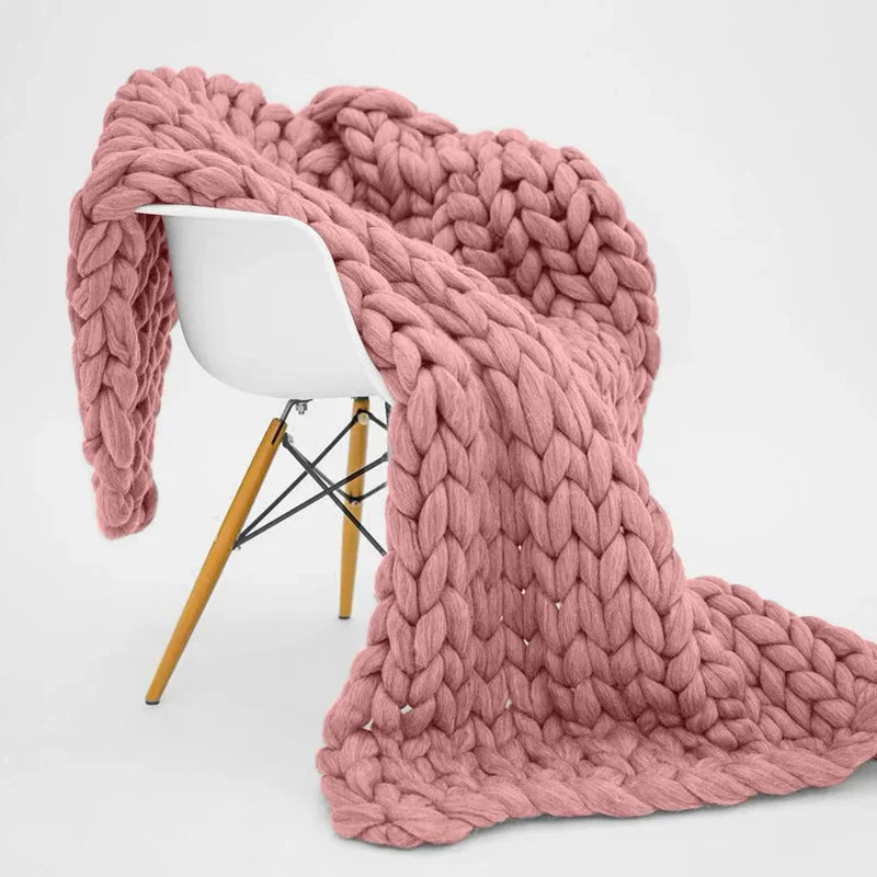 Plaid Maille Épaisse Rose Poudré