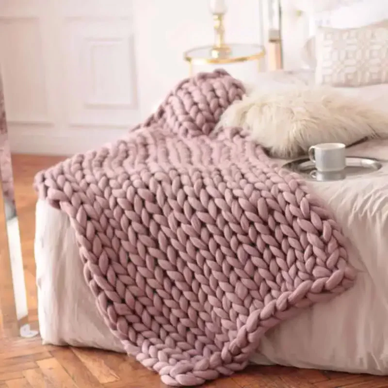 Plaid Maille Épaisse Rose Poudré