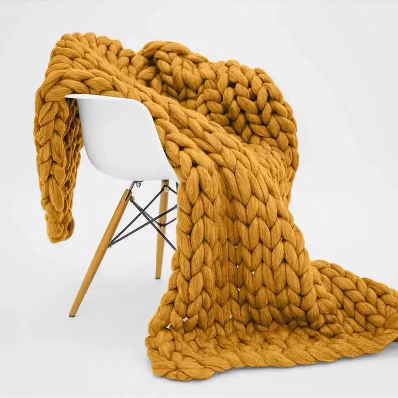 Plaid Maille Épaisse Jaune Moutarde