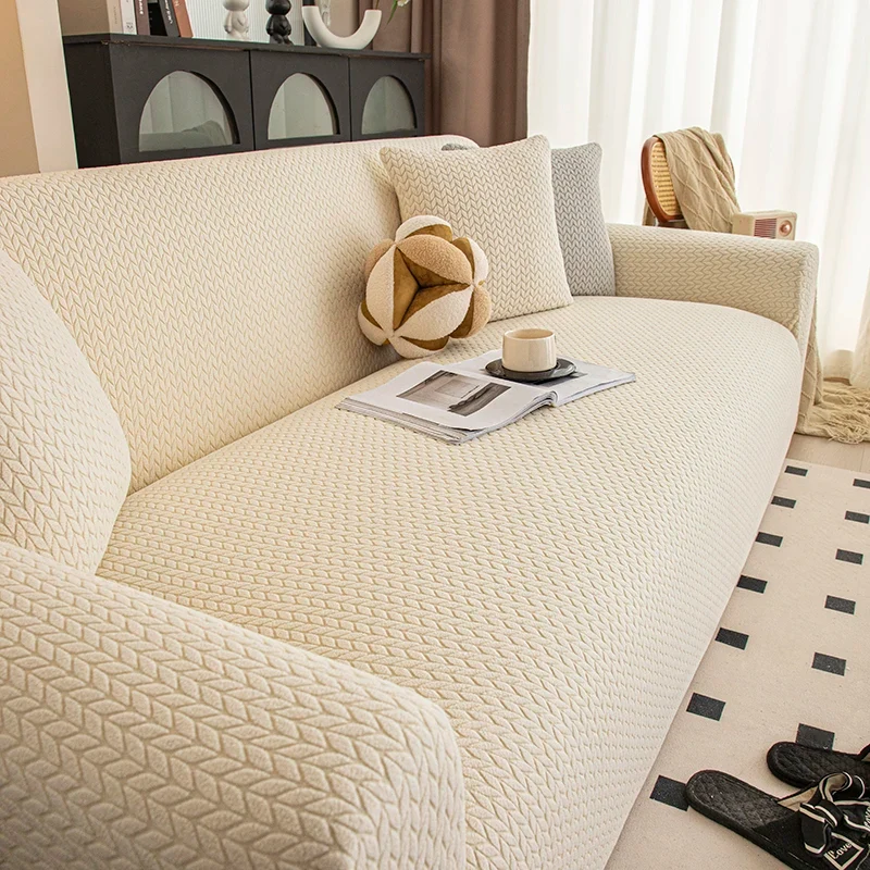 Housse de Canapé Extensible Jacquard Perle