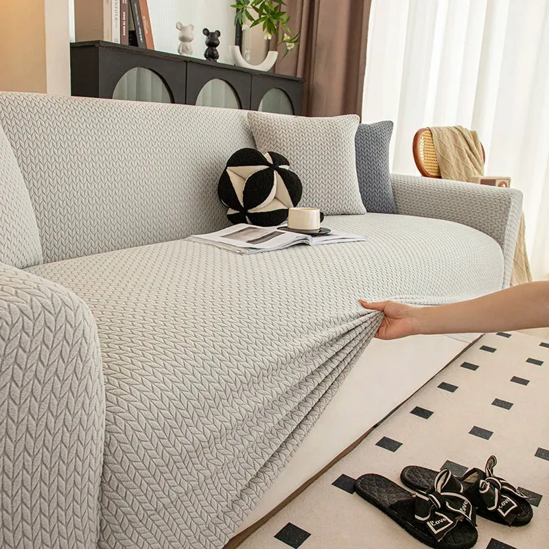 Housse de Canapé Extensible Jacquard Perle