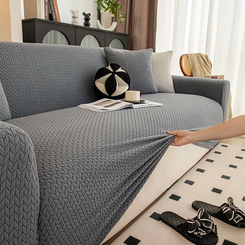 Housse de Canapé Extensible Jacquard Perle