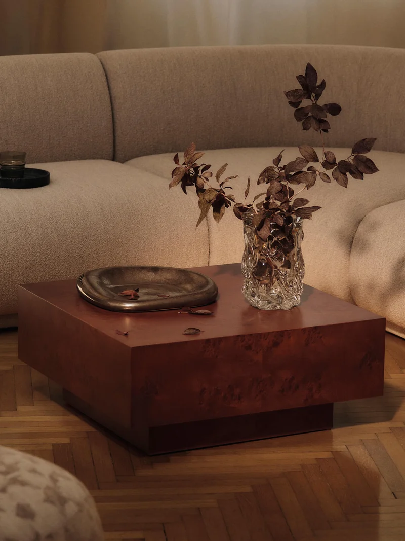 Burl Storage Coffee Table - Dark Stained Burl