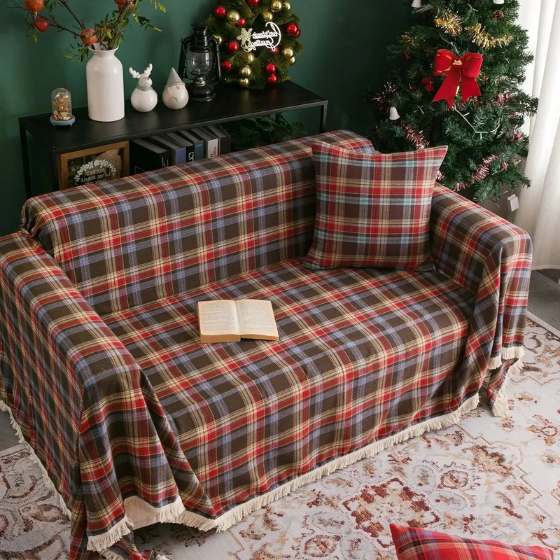 Plaid jeté de canapé ou fauteuil grande taille carreaux écossais
