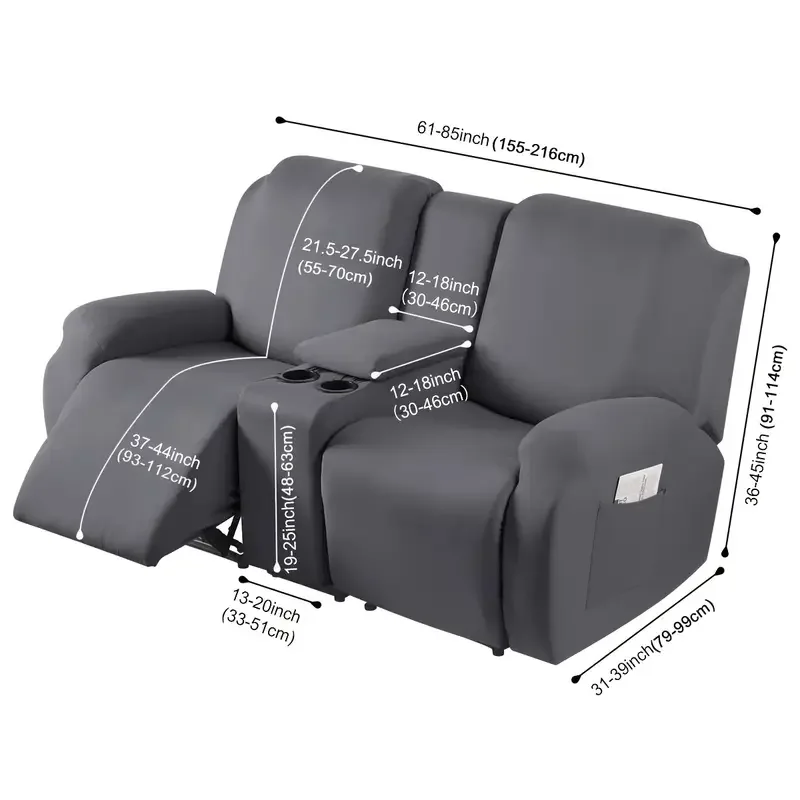 Housse pour canapé relax 2 places avec console centrale velours damassé