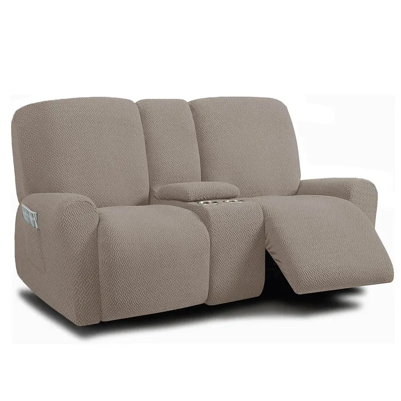 Housse pour canapé relax 2 places avec console centrale velours damassé