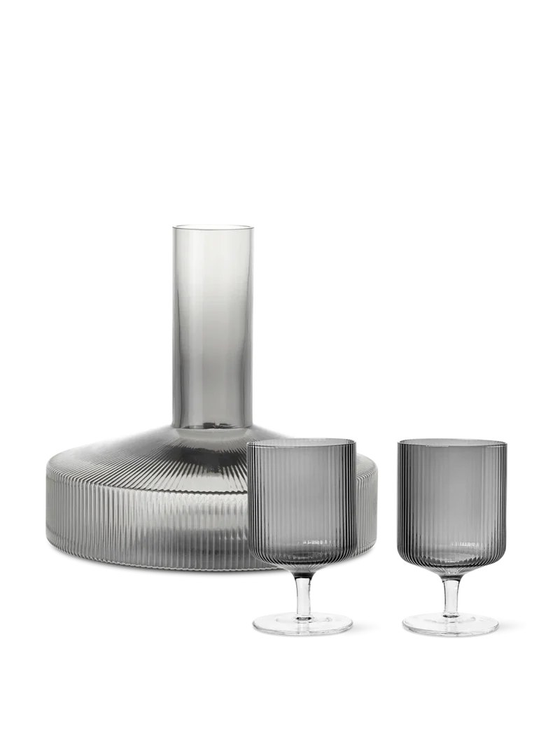 Ripple Wine Carafe & Wine Glasses - Set of 2 - Gift Set - Smoked Grey