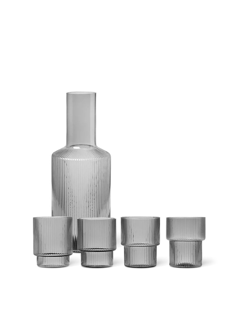 Ripple Glasses - Set of 4 & Carafe Gift Set - Smoked Grey