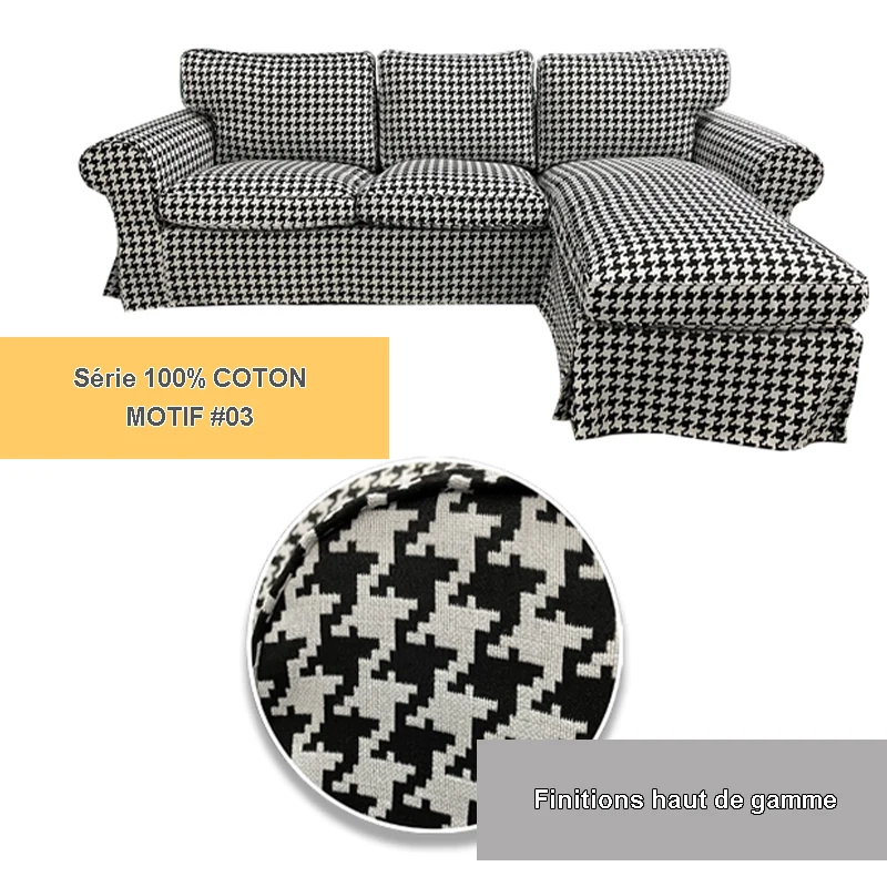 Housse pour canapé d'angle IKEA EKTORP 2 places + méridienne - motifs imprimés 100% coton