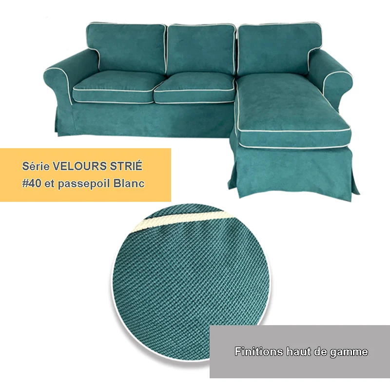 Housse pour canapé d'angle IKEA EKTORP 2 places + méridienne - Velours strié renforcé