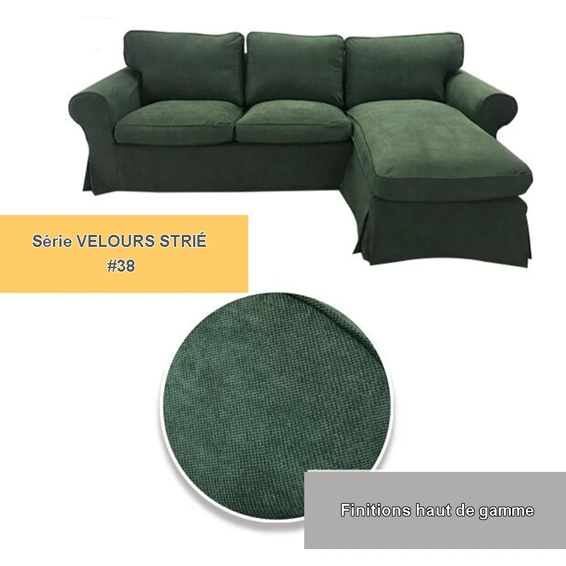 Housse pour canapé d'angle IKEA EKTORP 2 places + méridienne - Velours strié renforcé