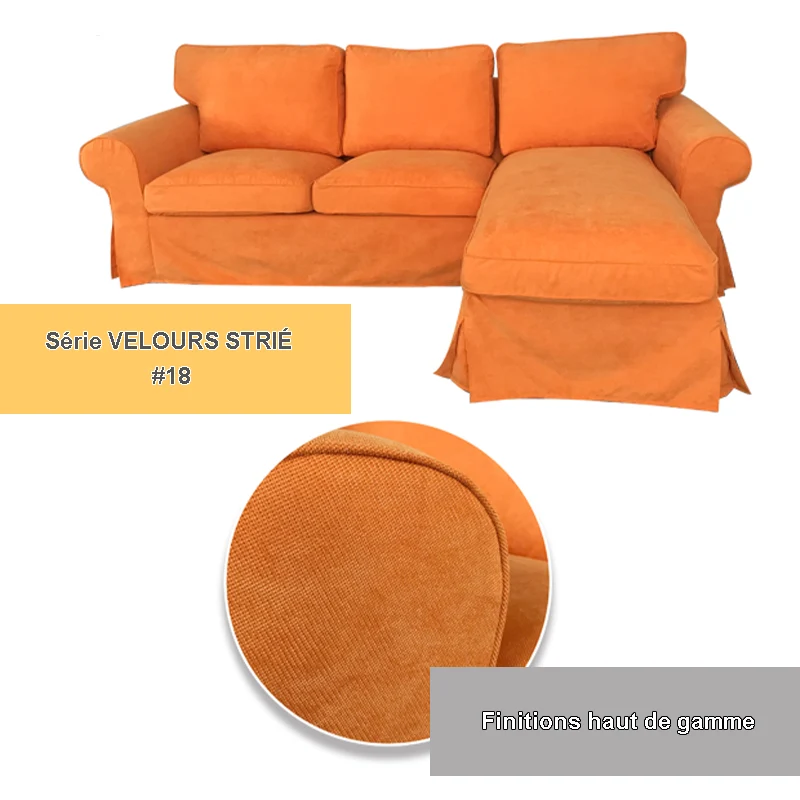 Housse pour canapé d'angle IKEA EKTORP 2 places + méridienne - Velours strié renforcé