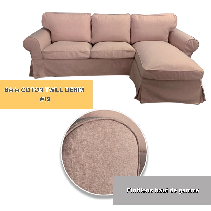 Housse pour canapé d'angle IKEA EKTORP 2 places + méridienne - Polycoton twill denim