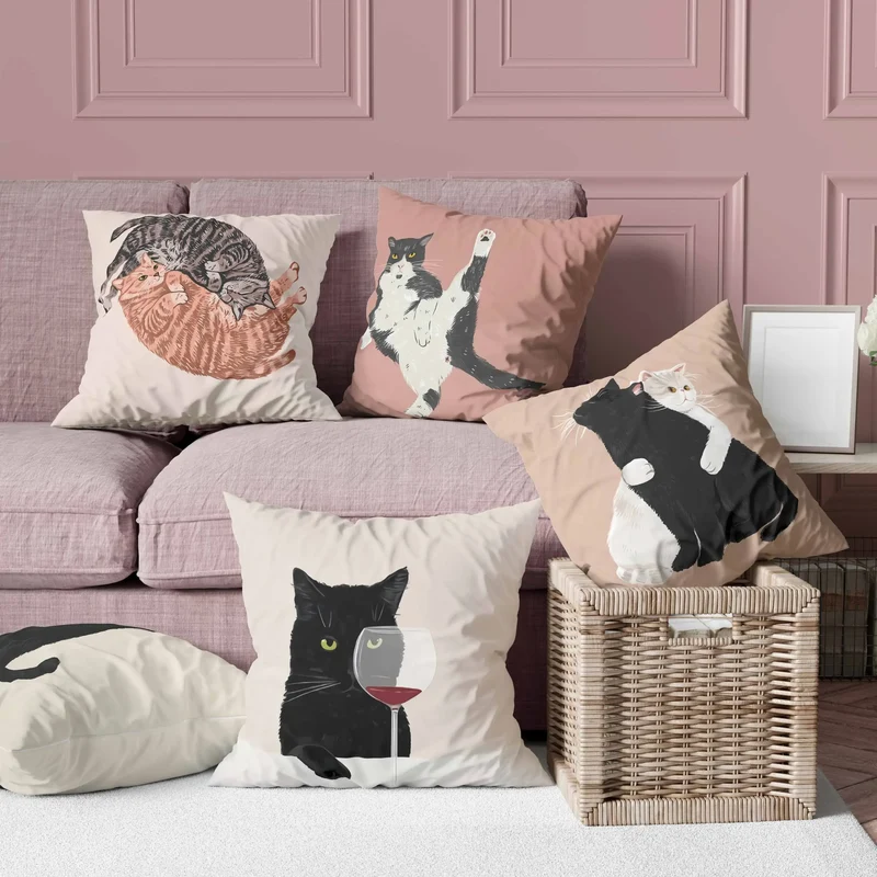 Housse coussin animaux chat drôle