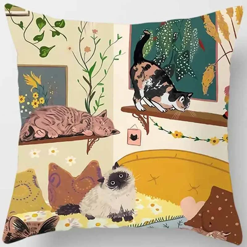 Housse coussin animaux chat drôle