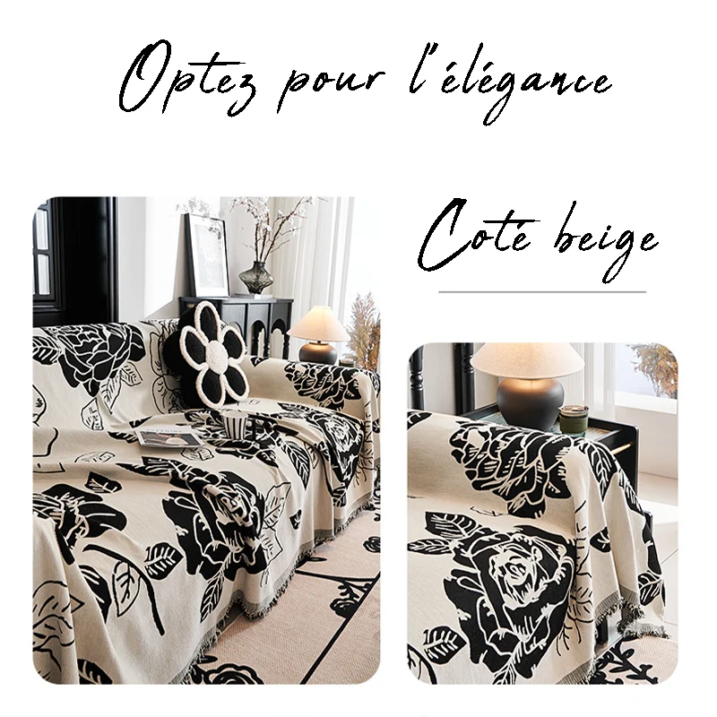 Jeté de canapé grande taille double face anti griffes motif floral