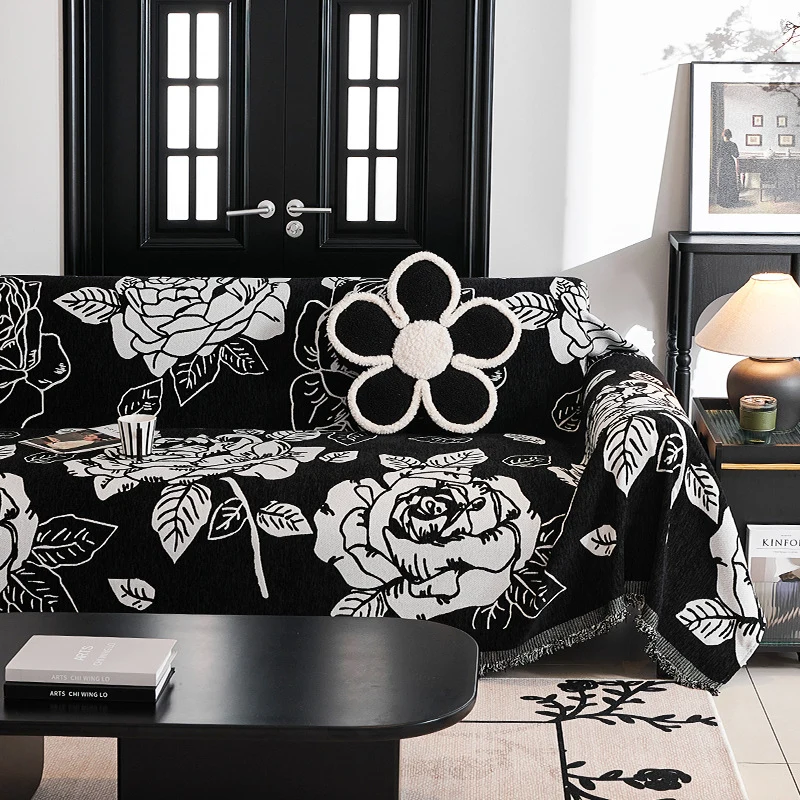Jeté de canapé grande taille double face anti griffes motif floral