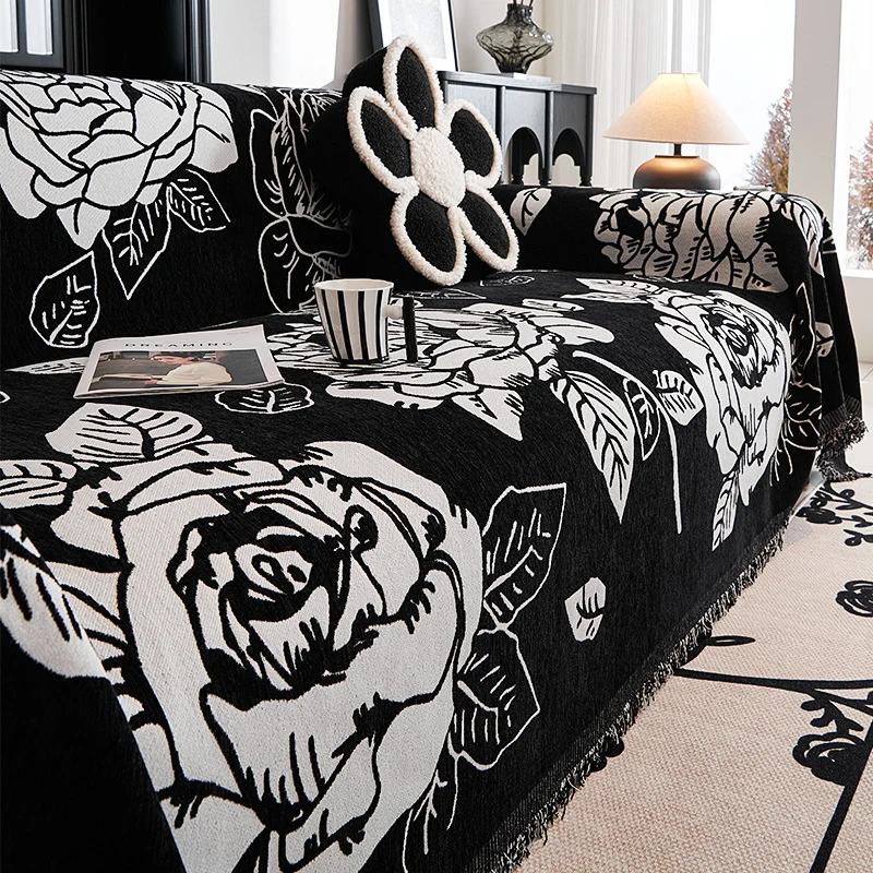 Jeté de canapé grande taille double face anti griffes motif floral