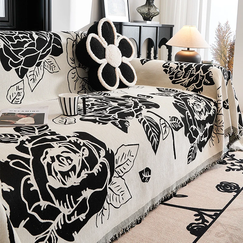 Jeté de canapé grande taille double face anti griffes motif floral
