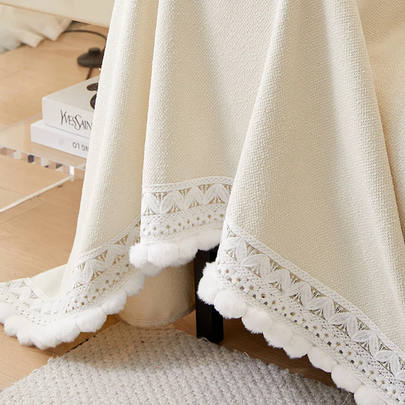 Jeté de canapé grande taille en chenille de coton dentelle d'hiver