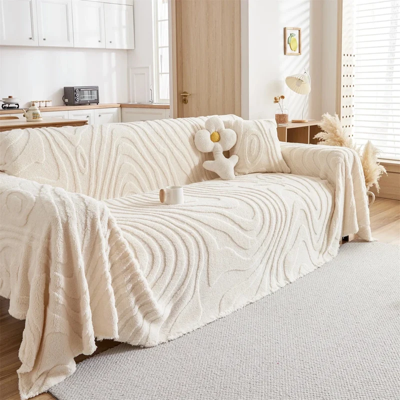 Plaid Jeté de canapé grande taille en polaire tuftée – motif cernes de bois (épais & doux)