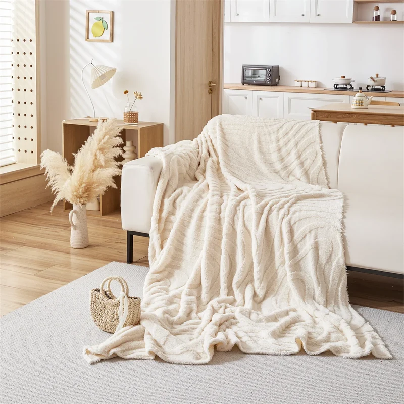 Plaid Jeté de canapé grande taille en polaire tuftée – motif cernes de bois (épais & doux)