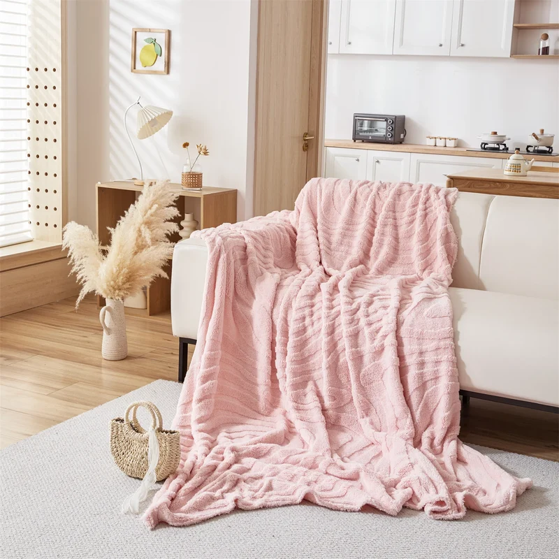 Plaid Jeté de canapé grande taille en polaire tuftée – motif cernes de bois (épais & doux)