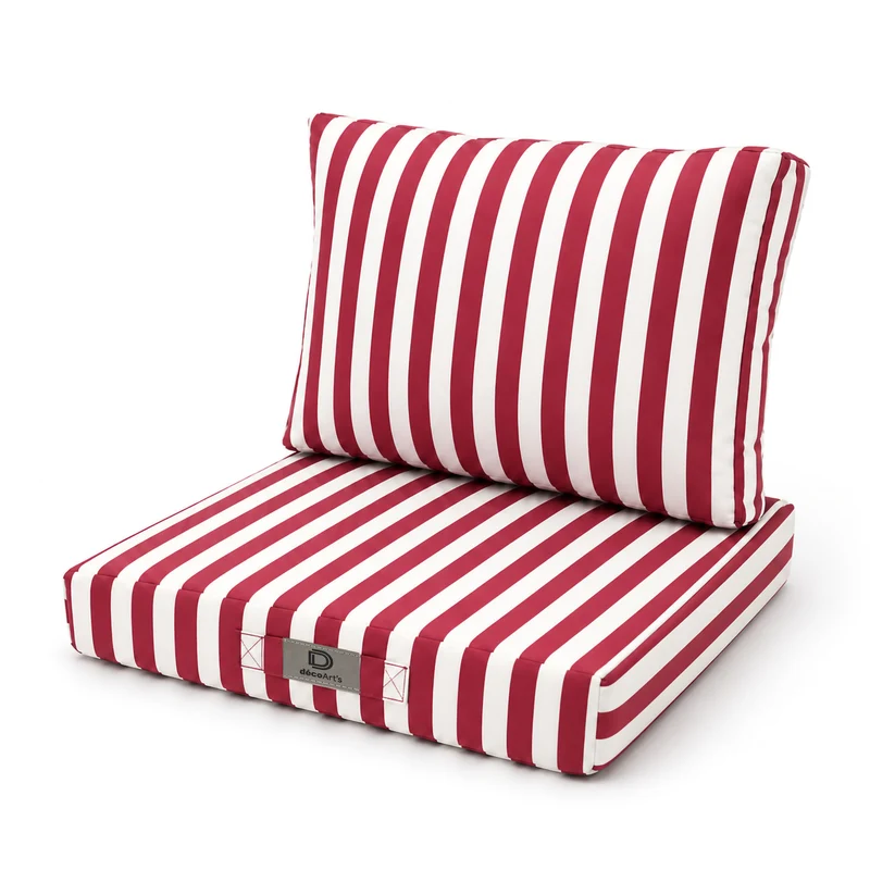 Ensemble Coussins Salon Jardin 60x70 Rayure Rouge - Premium 270g (Assise + Dossier)