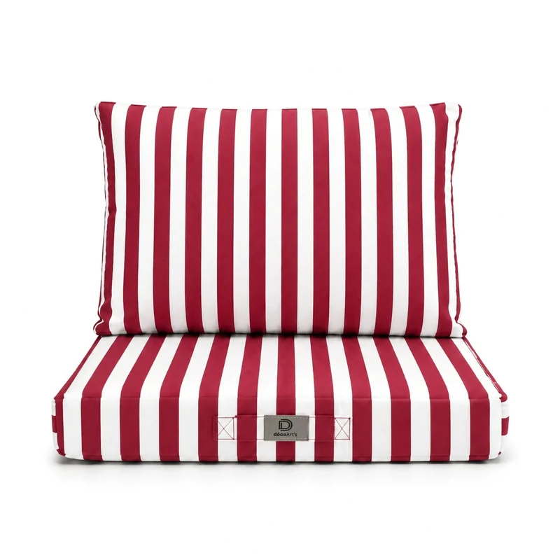 Ensemble Coussins Salon Jardin 60x70 Rayure Rouge - Premium 270g (Assise + Dossier)