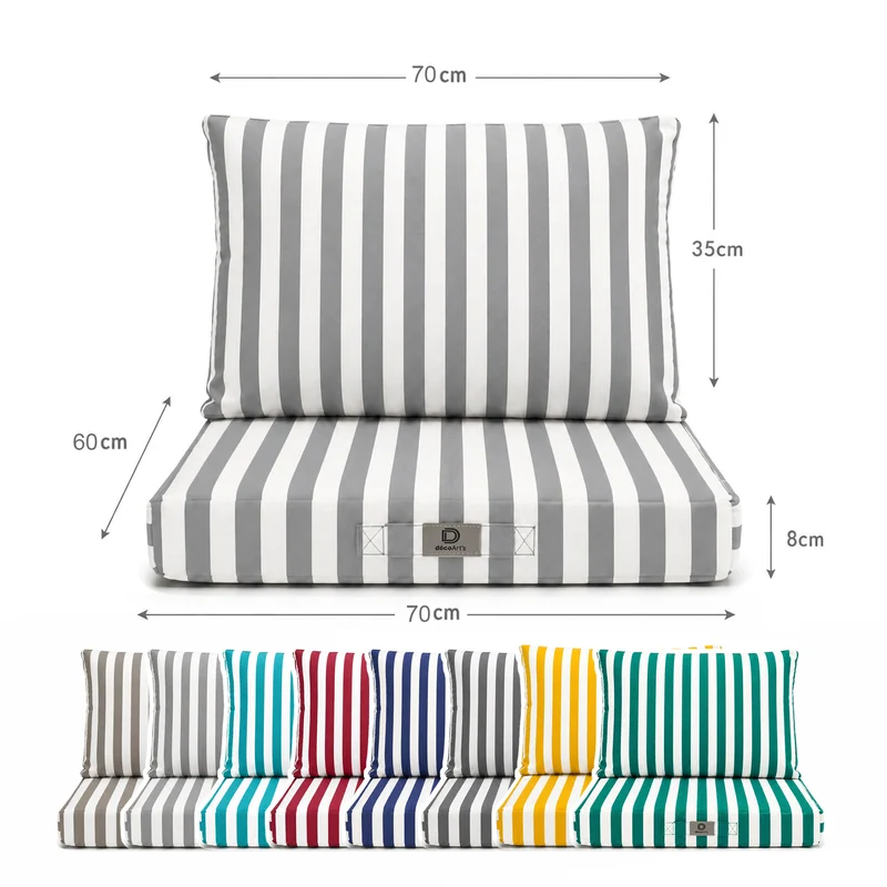 Ensemble Coussins Salon Jardin 60x70 Rayure Gris Clair - Premium 270g (Assise + Dossier)