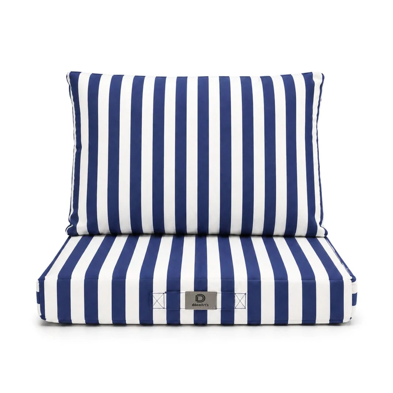 Ensemble Coussins Salon Jardin 60x70 Rayure Bleu Marine - Premium 270g (Assise + Dossier)