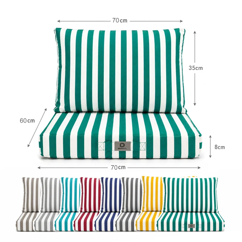 Ensemble Coussins Salon Jardin 60x70 Rayure Vert - Premium 270g (Assise + Dossier)