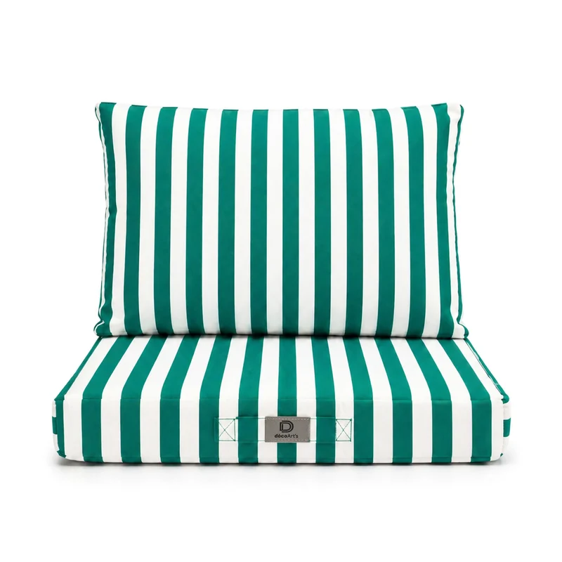 Ensemble Coussins Salon Jardin 60x70 Rayure Vert - Premium 270g (Assise + Dossier)