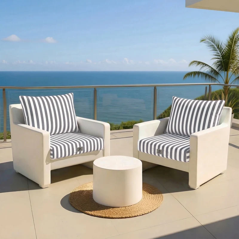 Ensemble Coussins Salon Jardin 60x70 Rayure Gris Foncé - Premium 270g (Assise + Dossier)