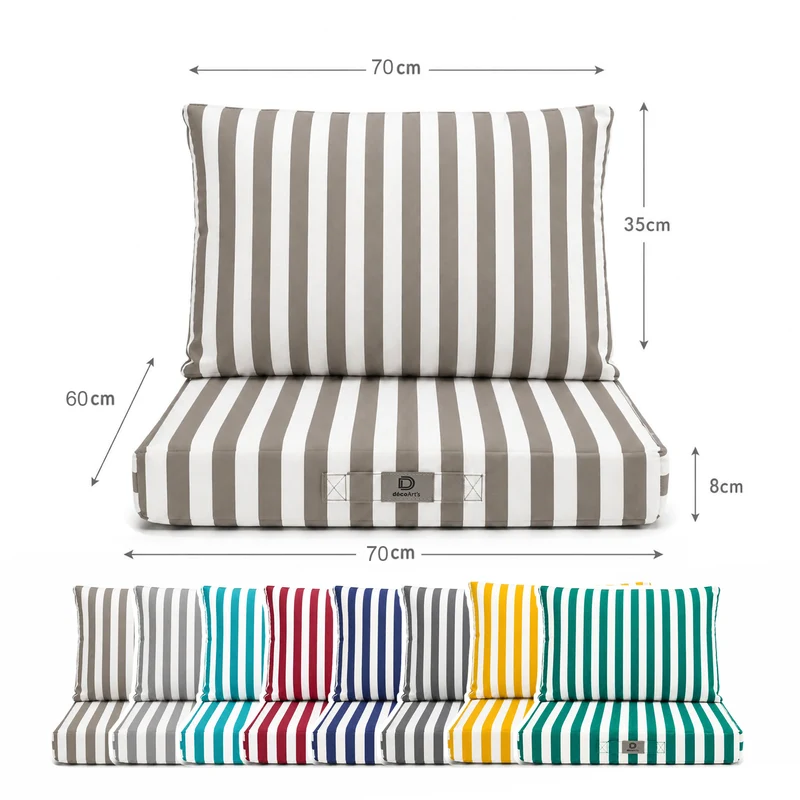 Ensemble Coussins Salon Jardin 60x70 Rayure Beige - Premium 270g (Assise + Dossier)