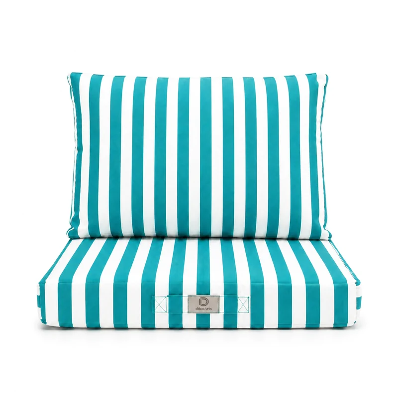 Ensemble Coussins Salon Jardin 60x70 Rayure Turquoise - Premium 270g (Assise + Dossier)