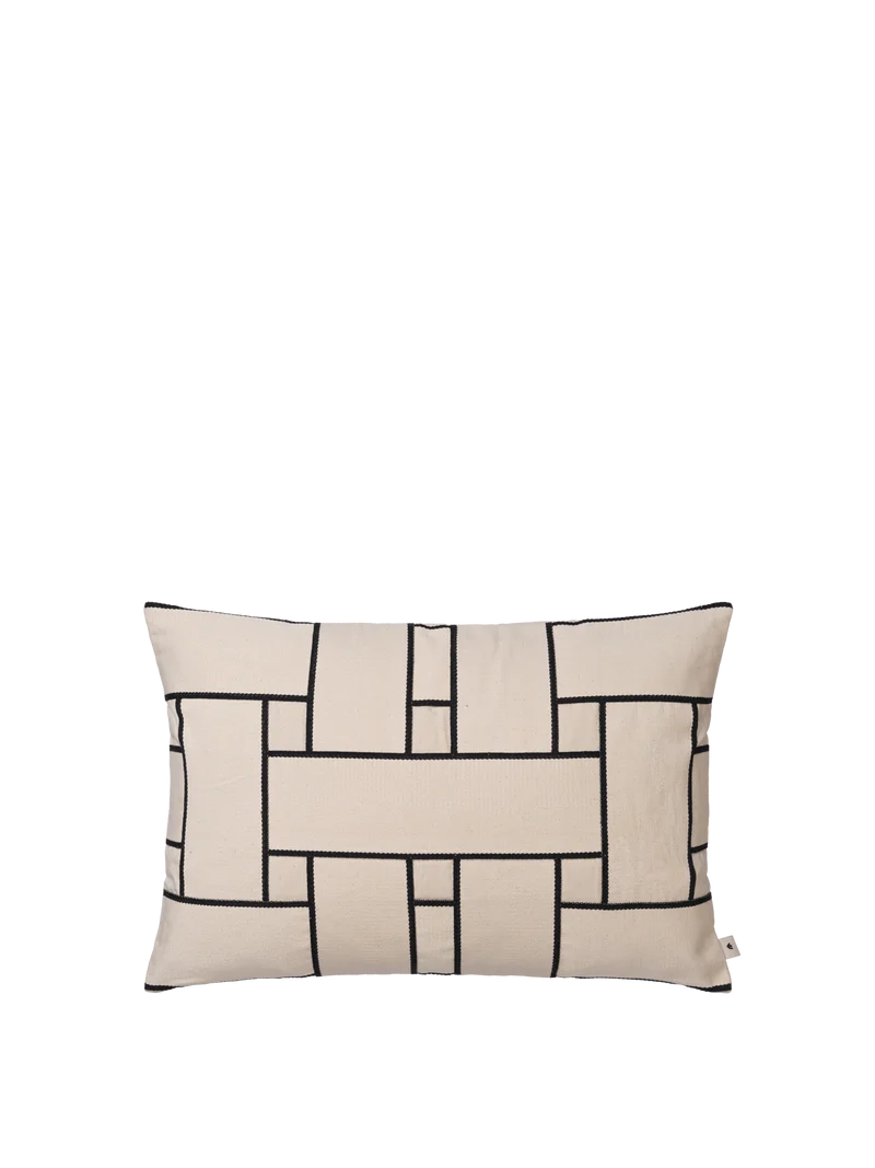 Lattice Offset Cushion Cover - Rectangular - Off-White/Black