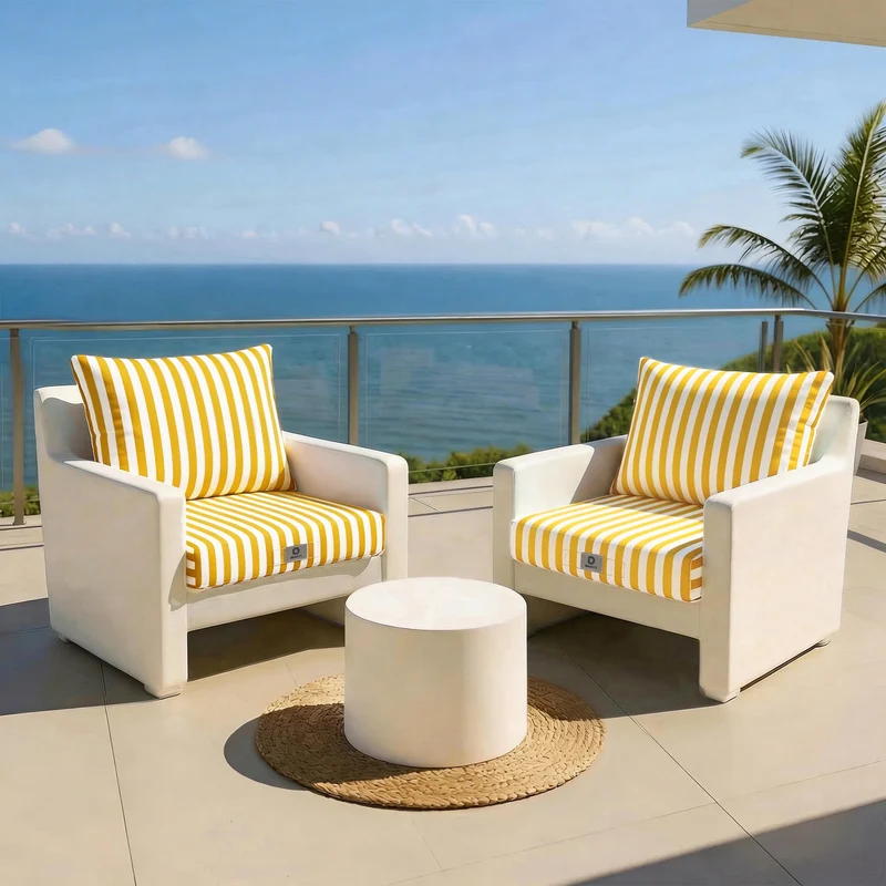 Ensemble Coussins Salon Jardin 60x70 Rayure Jaune - Premium 270g (Assise + Dossier)