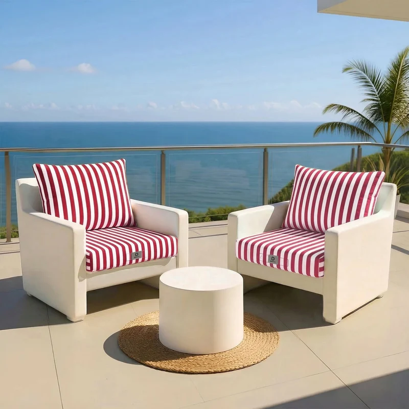 Ensemble Coussins Salon Jardin 50x60 Rayure Rouge - Premium 270g (Assise + Dossier)